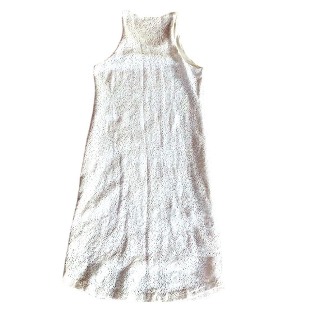 Monrow Tonal Ivory Colored Lace Overlay Body conscious Racerback Dress - Picture 4 of 6